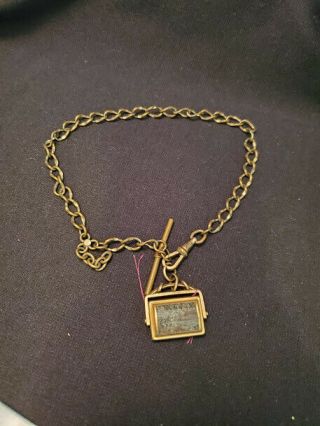 Daybreak Vintage Swivel Red/stone Brass Chain Pendant Bar Necklace (m1444)