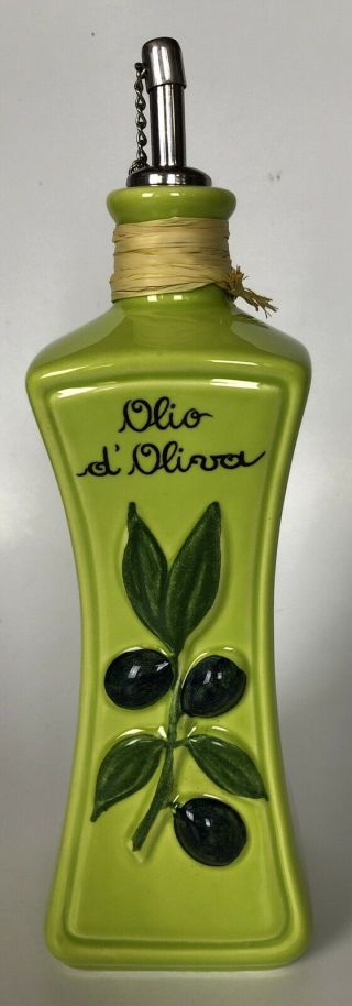 Vtg Nuova Italian Olive Oil Dispenser Green Ceramic Glazed Olio D 