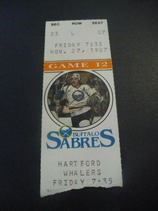 11/27/87 Buffalo Sabres Vs Hartford Whalers Vtg.  Ticket Stub - Memorial Aud.