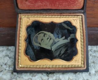 1/9 Plate Ambrotype Post Mortem Dead Death Photo Case Antique Glass Old Picture