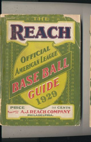 1929 Reach Official American League Baseball Guide Vg