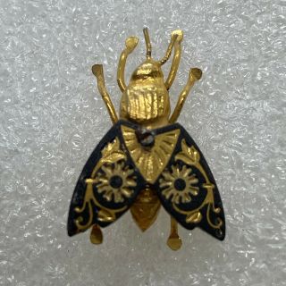 Vintage Fly Brooch Pin Damascene Enamel Gold Tone Bug Insect Costume Jewelry