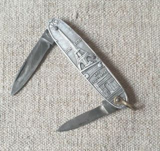 Couteau Canif 2 Lames Souvenirs Paris 1900 Antique Pocket Knife 2 Blades 1900s