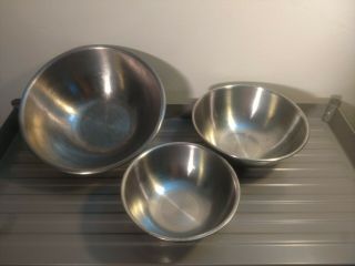 Vintage Set Of 3 Stainless Korean Steel Nesting Mixing Bowls 7.  75 - 11.  5 Inch