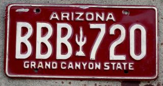 1984 Version Of The White On Maroon Arizona " Cactus " License Plate Bbb