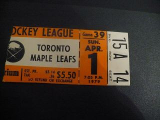 4/1/79 Buffalo Sabres Vs Toronto Maple Leafs Vtg.  Ticket Stub - The Aud