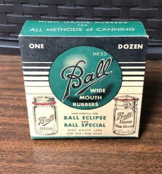 Vintage Full Display Box Of Ball Wide Jar Mouth Rubbers 1930s Green Ver