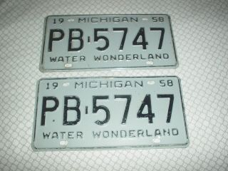 1958 Vintage Michigan License Plates