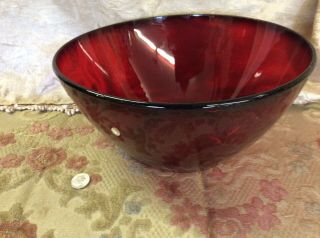 Vintage Glass Ruby Red Arcoroc France Salad Serving Bowl 9 " Valentines