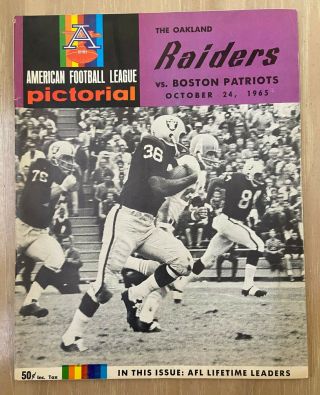 Vintage 1965 Afl Nfl Boston Patriots @ Oakland Raiders Football Program