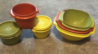 Tupperware Harvest Colors Servalier Bowls Set Of 6 Vintage With Lids For Some.