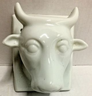 Vintage Large White Ceramic Cow Bull Head Towel Apron Holder Wall Mount Euc