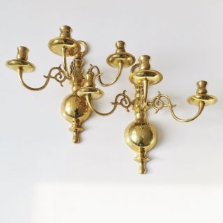 Set Of Candle Holders Victorian Vintage Brass 3 Arms Wall Hanging Antique