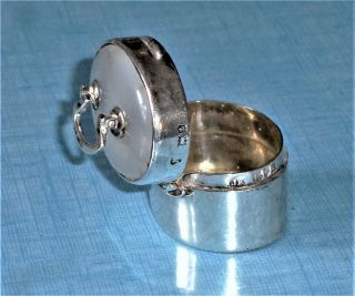 1914.  Antique Sterling Silver Pill Box With Agate Lid.  By Joseph Ettlinger.