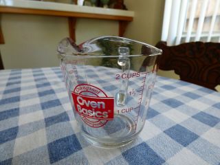Vintage Oven Basics 2 Cup Glass Measuring Cup Anchor Hocking 498 Made In U.  S.  A.