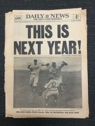 1955 World Series - Brooklyn Dodgers Vs Yankees - York Daily News Newspaper