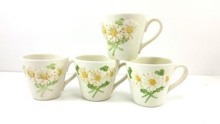Metlox Poppy Trail Sculptured Daisy Four Cups And Four Saucers Vintage