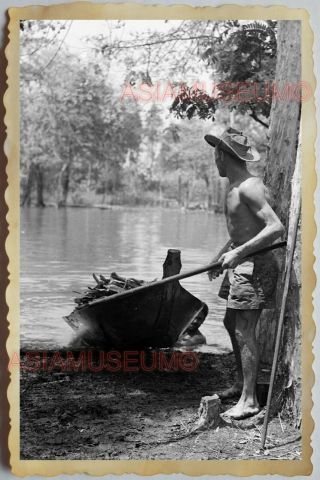 50s Vietnam Saigon River Boat Army Patrol Topless Man Gay War Vintage Photo 819
