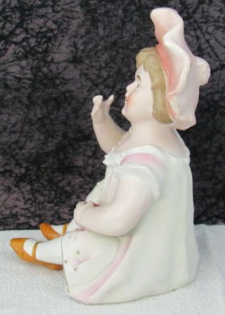 Antique German Bisque Porcelain Sunbonnet Piano Baby Figurine - Girl with Apple 2