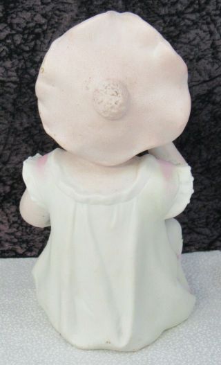 Antique German Bisque Porcelain Sunbonnet Piano Baby Figurine - Girl with Apple 3