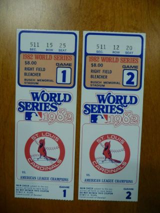 1982 World Series Ticket Stubs Game 1 & 2 St Louis Cardinals 1