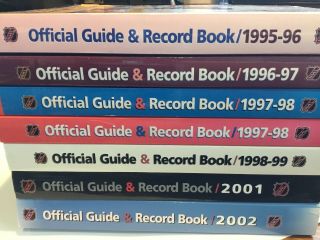 Seven Different National Hockey League Official Guide & Record Books 1995 - 2002