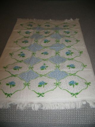 Vintage Lady Pepperell Blue Roses Bath Towel 25 By 38 Floral Mid Century Mod