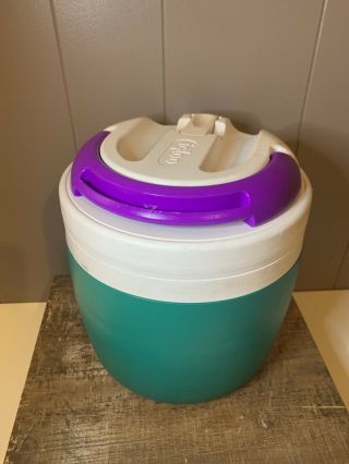 Vintage Igloo 1 Gallon Water Cooler Round Jug With Spout Purple & Teal 2