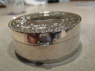 Vintage Sterling Silver Floral Trinket Snuff Pill Box 2 3/8 