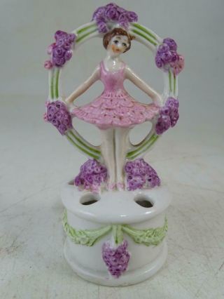 Antique German Half Doll Ballerina Porcelain Flower Frog Cigarette Holder Vtg