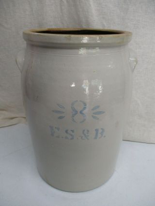 Antique Large 8 Gallon E.  S.  & B Newbrighton Pa Stoneware Pottery Crock Salt Glaze