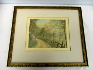 Vintage Signed Wallace Nutting Hand Colored England Photo Lake Bank Birches