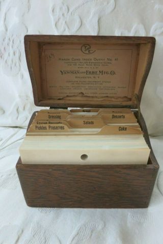 Vintage Dovetail Wood Recipe Box Yawman And Erbe Mfg.  Co.  Recipe Index Cards