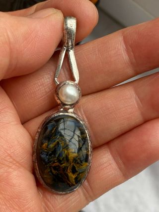 Vintage 925 Mark Sterling Silver Pearl Agate Silver Pendant
