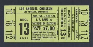 Vintage 1971 Nfl Washington Redskins @ Los Angeles Rams Full Football Ticket