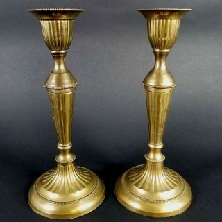 2 Vintage Brass Candlesticks Candle Holders 9 1/4 " Tall 4 " Base Aged Patina