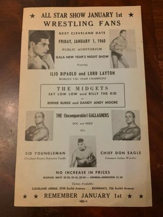 Vintage 1960 Pro Wrestling Poster Cleveland Ohio Arena All Star Show & Midgets