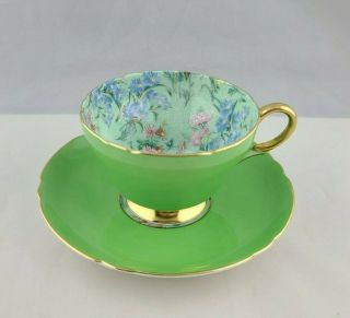 Shelley Melody Green Floral Chintz Cup And Saucer