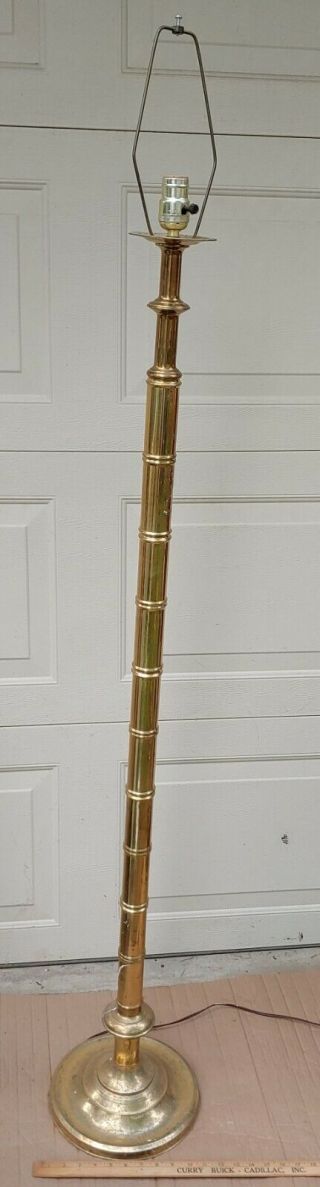 Large Antique - Vtg Brass Tier Floor Lamp Art Deco - Mcm 66 " Tall Cone Faux Bamboo