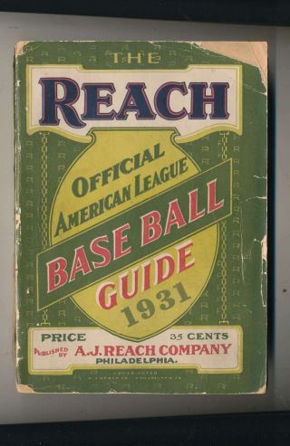 1931 Reach Official American League Baseball Guide Vg