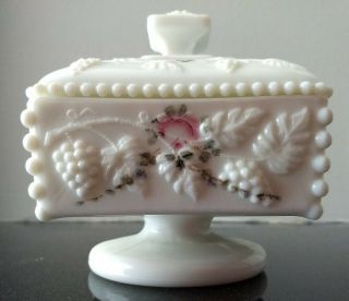 Vintage Westmoreland Milk Glass/floral Candy Dish/trinket Box - Hand Painted
