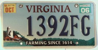Virginia Va Specialty License Plate Tag Farm Farming Barn Silo 1392fg 2006 J