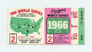 1966 Dodgers Vs Orioles World Series Game 2 Ticket Stub Dodger Stadium