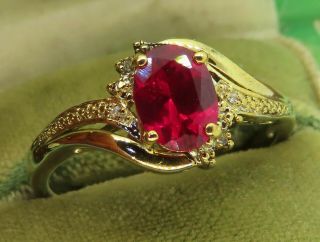 Vintage 10k Gold & Sterling Silver Modern Ruby Diamond Ring Store Stock