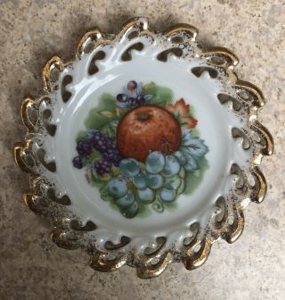 Vintage Relco Made In Japan Decorative Fruit Plate For Hanging W/ Gold Edging