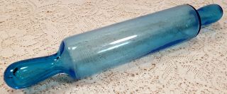 Antique Hand - Blown Glass Rolling Pin Light Blue Hollow One - Piece Vintage