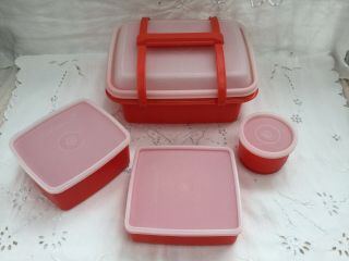 Tupperware Pack N Carry Lunch Box Orange Vintage With 3 Containers And Lids