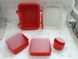 Tupperware Pack N Carry Lunch Box Orange Vintage With 3 Containers and lids 2