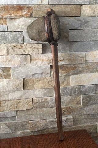 Indian Antique Real Carved Stone Head Tomahawk War Club 16”