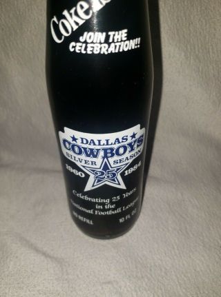Vintage Dallas Cowboys Coke Bottle,  25th Anniversary Silver Season Coca Cola 2